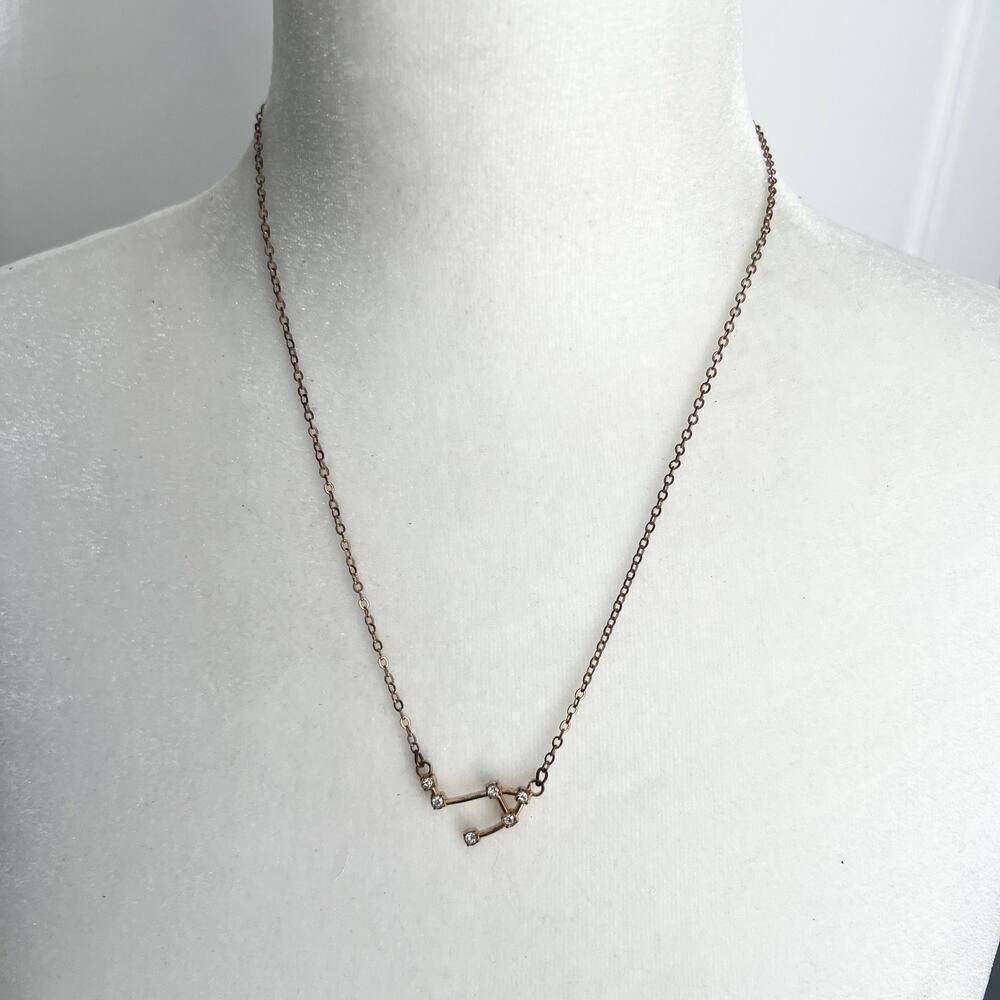 Libra Constellation Zodiac Celestial Rhinestone Studded Gold Tone Chain Necklace